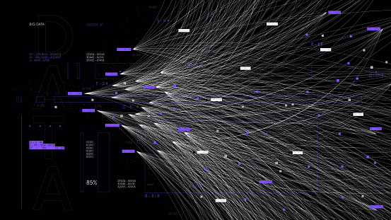 Communication system and visualization of data analysis, information flow and sorting by artificial intelligence, vector business presentation