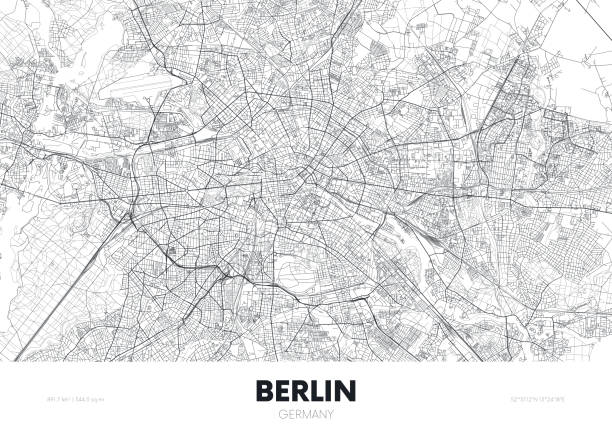 карта города берлин германия, туристический плакат подробный городской план улицы, векторная иллюстрация - берлин stock illustrations