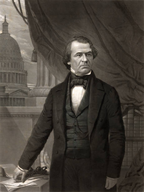 ilustraciones, imágenes clip art, dibujos animados e iconos de stock de retrato del 17o presidente de ee.uu. andrew johnson - illustration and painting the americas usa old fashioned