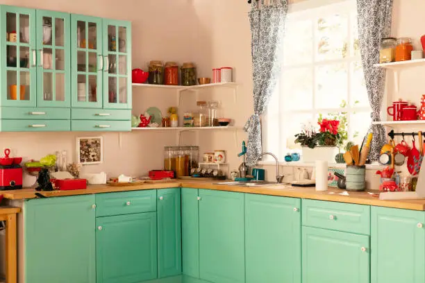 Photo of Light Green Wooden Kitchren with Window