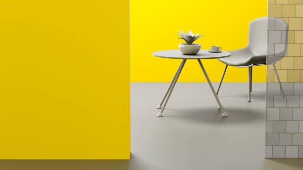 istock Round table and chair In yellow-gray room. 1295752210