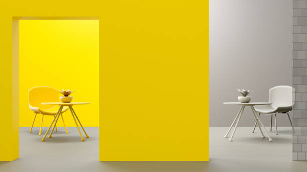 istock Round table and chair In yellow-gray room. 1295752264