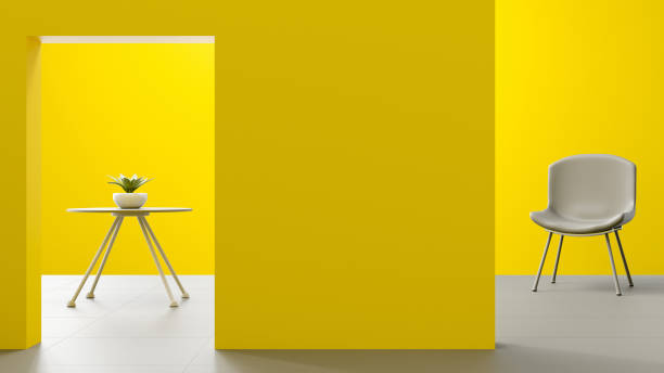 istock Round table and chair In yellow-gray room. 1295752265