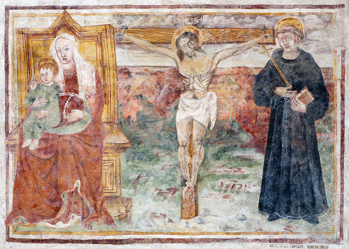 Bergamo - Fresco of Crucifixion from church Michele al Pozzo Bianco. Frescos of main nave is from year 1440.