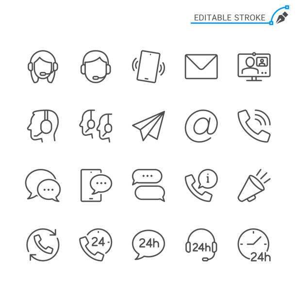 ilustraciones, imágenes clip art, dibujos animados e iconos de stock de iconos de línea de contacto. trazo editable. pixel perfecto. - comunicación