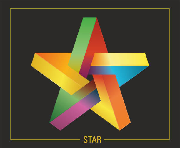 Abstract vector graphic geometric pentagram star. Colorful star pentagon in three dimensional design. Vector illustration. EPS10. designer beat stock illustrations