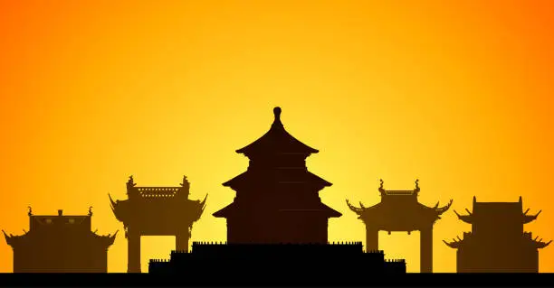 Vector illustration of Temple of Heaven, Beijing, China