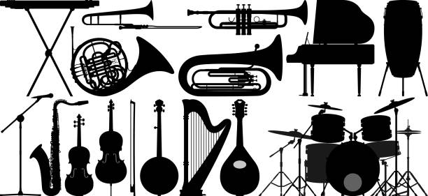 stockillustraties, clipart, cartoons en iconen met muziekinstrumenten - trompet
