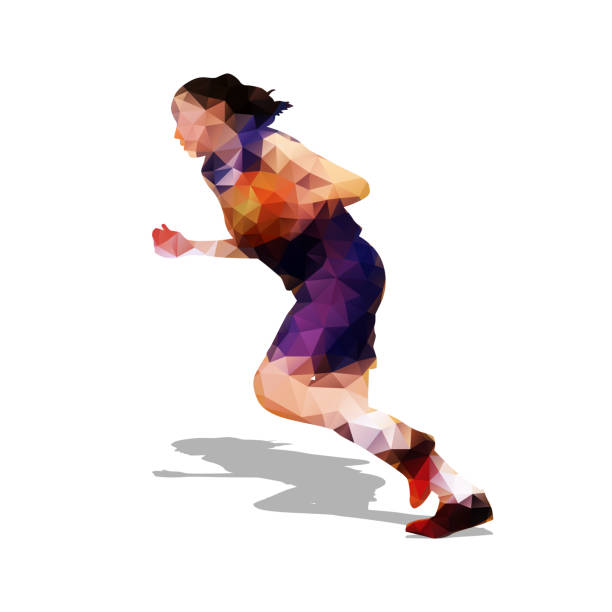 istock Basketball player, young active girl in dark jersey. Abstract polygonal vector silhouette 1295756866