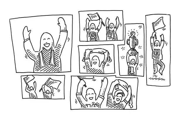 Vector illustration of Football Fans Cheering At Home Drawing