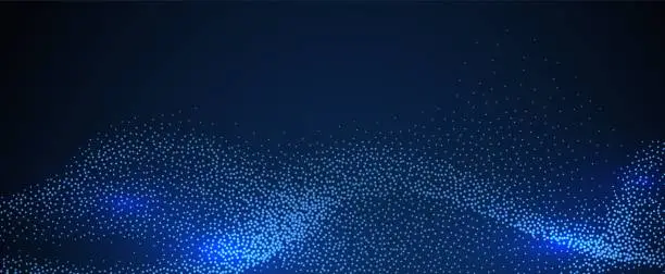 Vector illustration of Modern digital background. Particles glowing wave, technology or science banner. Light dots sound flowing vector illustration