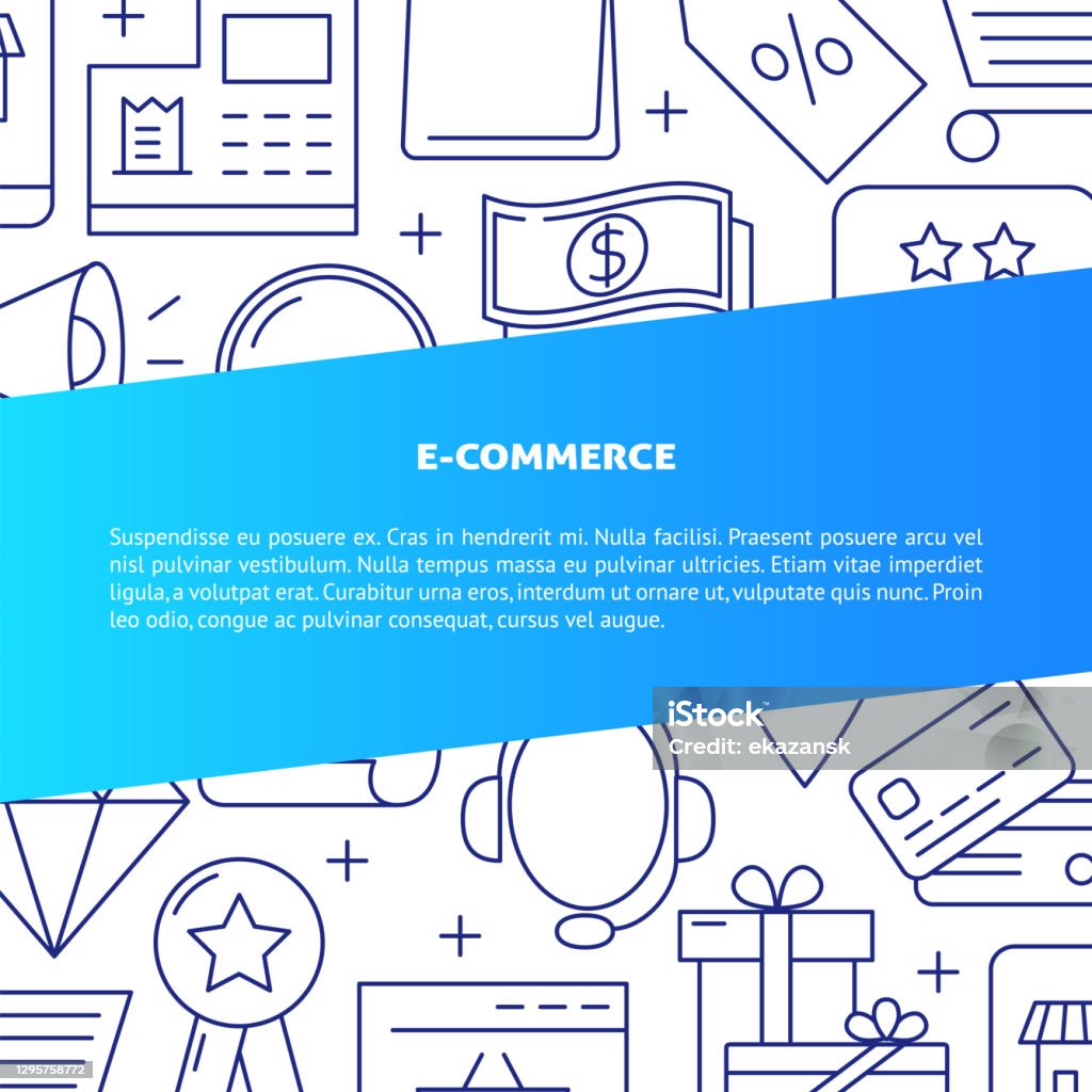 Commerce Text Style Ecommerce Banner In Line Style With Place For Text Stock Illustration ...