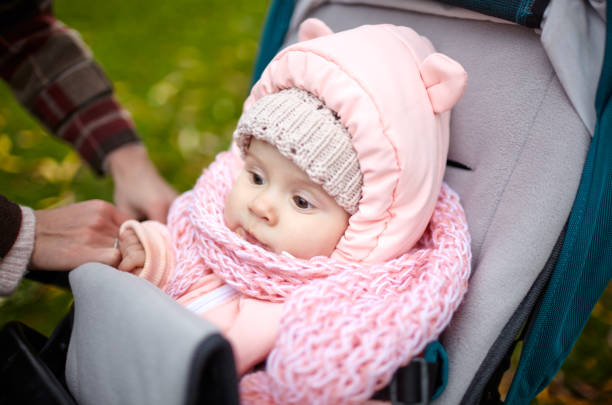 istock Baby in stroller on a walk in autumn park 1295760746