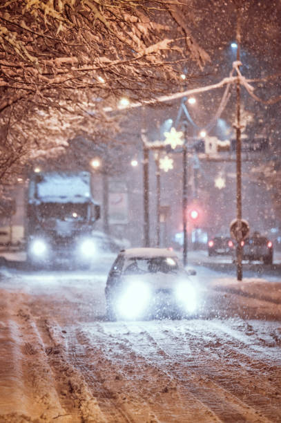 Heavy snow in the city streets