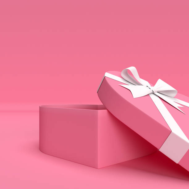 istock Big Valentine's Day or Birthday Heart Shape Open Gift Box on Pink Background 1295763609