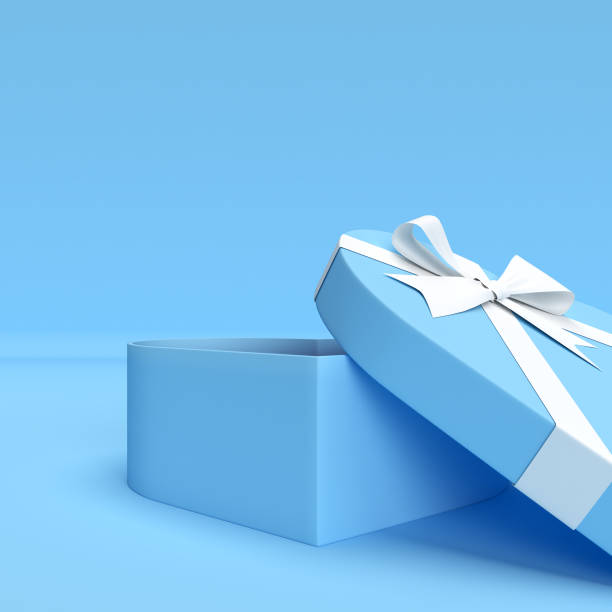 istock Big Valentine's Day or Birthday Heart Shape Open Gift Box on Blue Background 1295764625