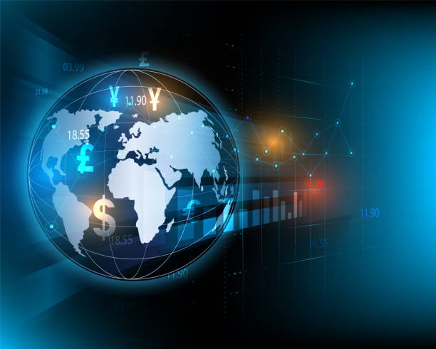 istock Stock index analysis, stock market symbols and global currency exchange illustrations 1295765619
