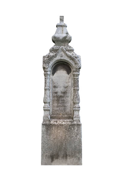 istock Old christian gravestone isolated on white background 1295765863