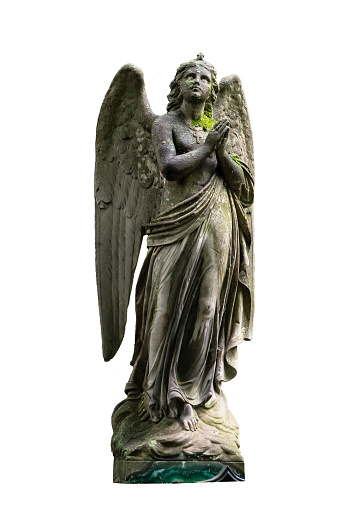 Statue of a young angel isolated on white background