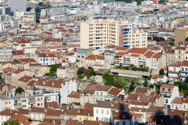 View to skyline of  Marseille from Notre-Dame de la Garde - France