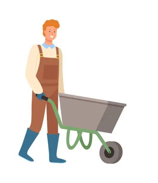 Vector illustration of Farming Man with Empty Carriage Farmer with Cart