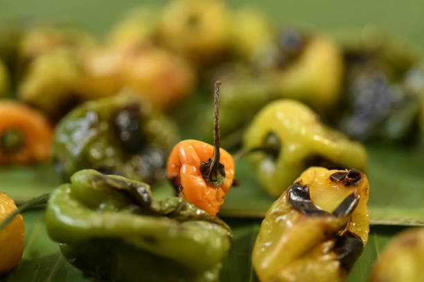 Habanero peppers slightly burned for green sauce