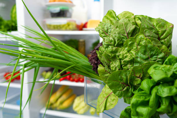 istock Fresh green salad on a fridge shelf 1295772664