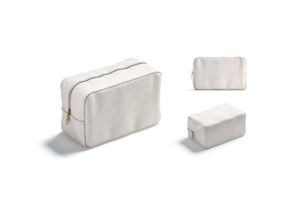 istock Blank canvas cosmetic bag mockup, different views 1295773256