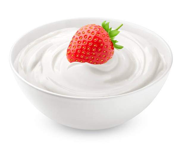 istock strawberry with sour cream, yogurt, isolated on white background, clipping path, full depth of field 1295773328
