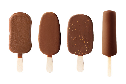 set of different types of ice cream, isolated on white background, clipping path