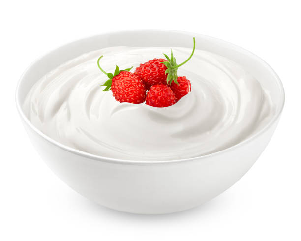 istock strawberry with sour cream, yogurt, isolated on white background, clipping path, full depth of field 1295777027