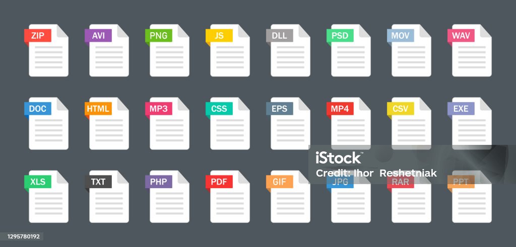 Иконки Типа Файла Формат И Расширение Документов Набор Pdf Doc.