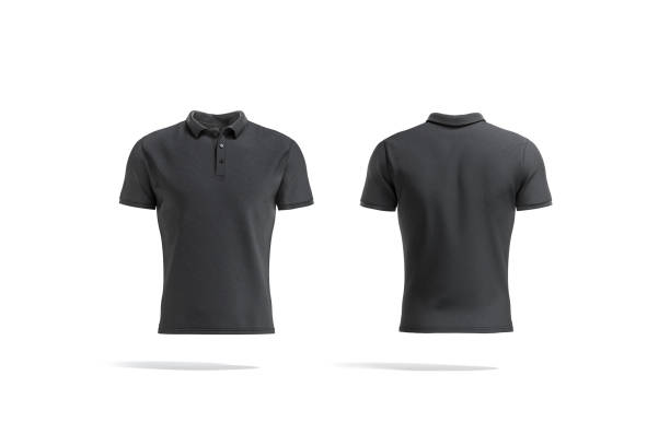 빈 블랙 폴로 셔츠 모의, 앞과 뒷면 보기 - polo shirt shirt clothing textile 뉴스 사진 이미지