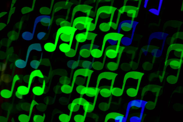 Colorful bokeh music note shape lights background. Melody music abstract background.