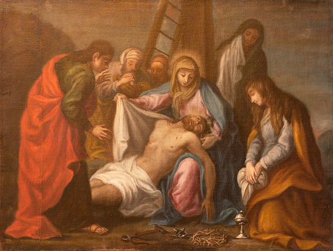 Malcesine - The painting of Deposition of the Cross (part ot Via Crucis) in church Chiesa di Santo Stefano by unknown artist of 17. cent.