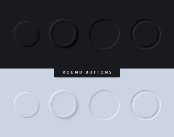 Circle Button Icons for User Interface in Modern and Clean Skeuomorphism or Neumorphism UI / UX Style in Light and Dark Mode for Mobile App or Website Design vector art illustration
