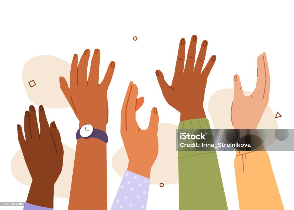 Raised Hands Stock Illustration - Download Image Now - Hand, Hand Raised,  Multiracial Group - iStock