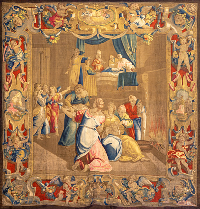 Detail of the tapestry from Como Cathedral in Italy. Como Cathedral is the Roman Catholic cathedral opened at 1396.