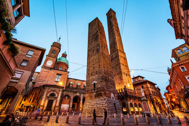 istock Two famous falling Bologna towers Asinelli and Garisenda. 1295787568
