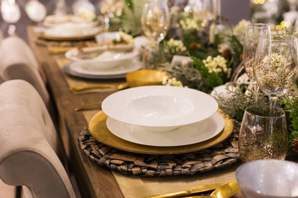 istock Christmas, new year table setting for celebration holidays 1295787867