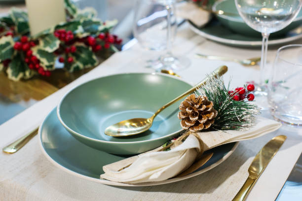istock Christmas, new year table setting for celebration holidays 1295787879