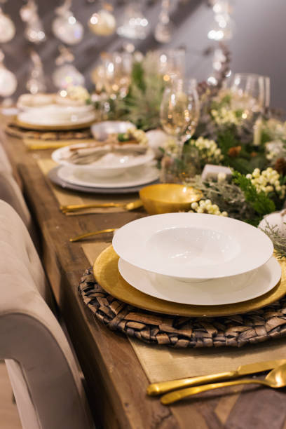 istock Christmas, new year table setting for celebration holidays 1295787884