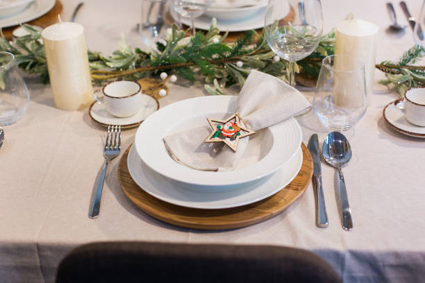istock Christmas, new year table setting for celebration holidays 1295787945