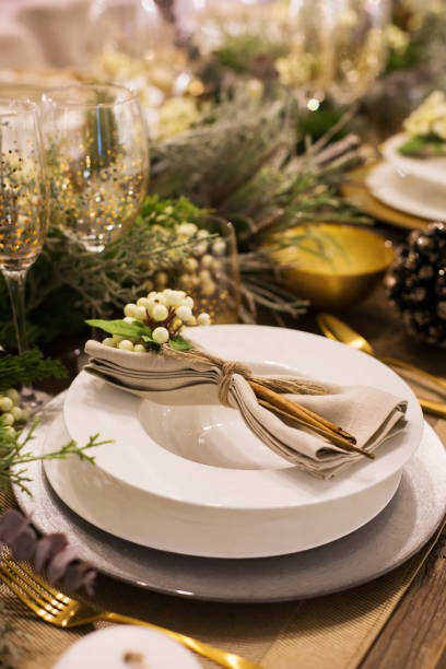 istock Christmas, new year table setting for celebration holidays 1295787954