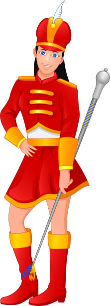 ilustrações de stock, clip art, desenhos animados e ícones de cute girl wearing a marching band leader costume - trumpet brass instrument marching band musical instrument