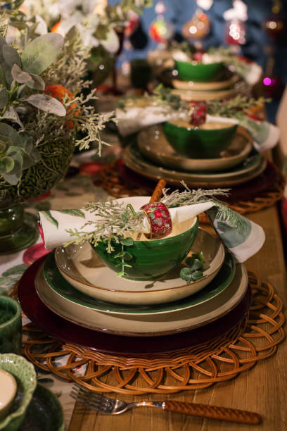 istock Christmas, new year table setting for celebration holidays 1295788732