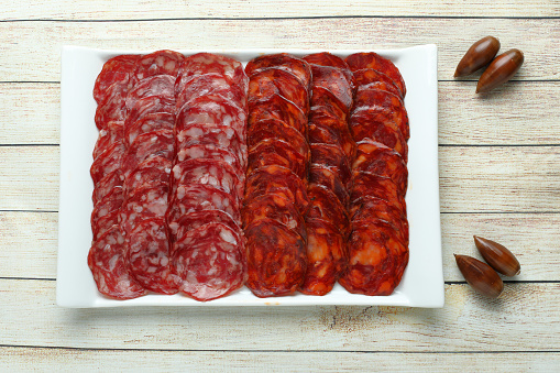 Iberian ham consisting of chorizo and acorn-fed Iberian sausage