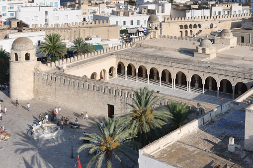 Sousse, Tunisia - August 16, 2007: Aerial view of the Great Mosque in Sousse
