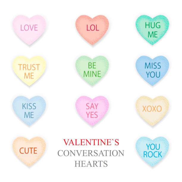 Valentines Conversation Hearts On White Valentines Day Lettering Décor  Stock Illustration - Download Image Now - iStock