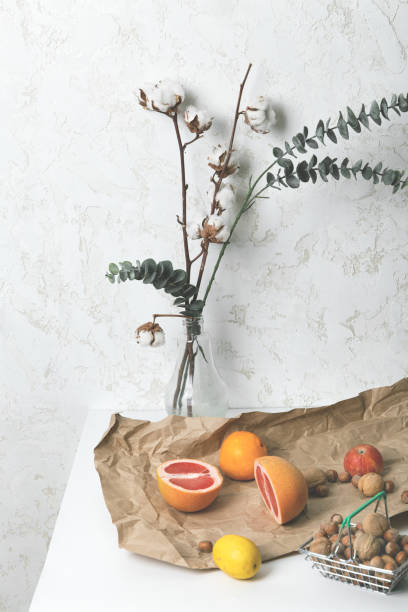 Still life. Fruit and flowers on the table